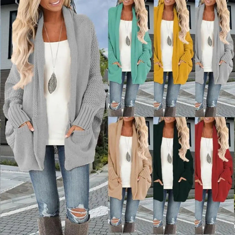 Batwing Sleeve Women's Knitting Cardigan Sweater Loose-fitting Coat Top
