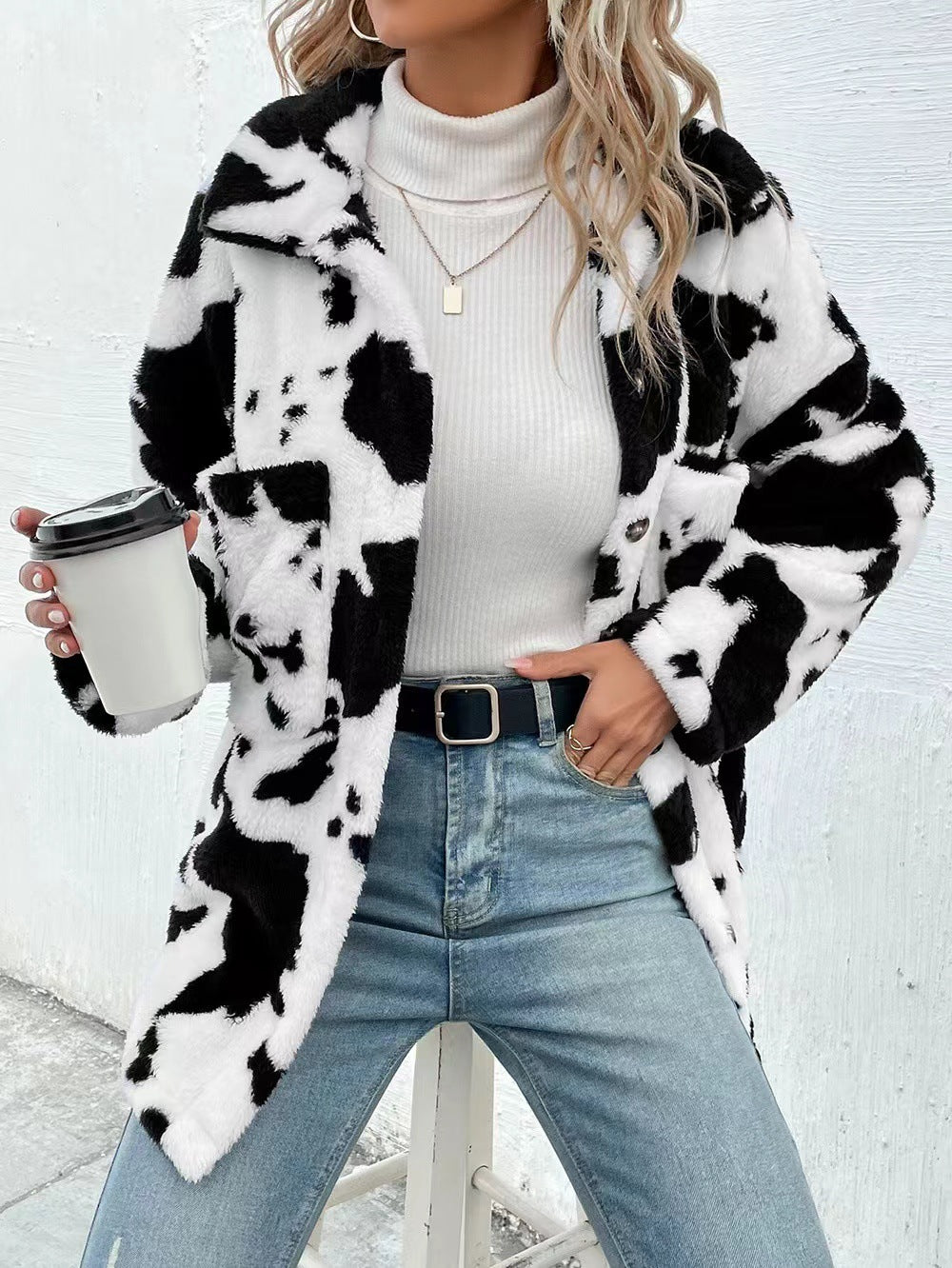 Leisure Button Double-sided Plush Jacket For Women