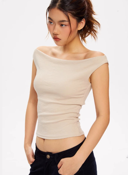 Off-shoulder High Elastic Tencel Knitted Vest Front Double Layer