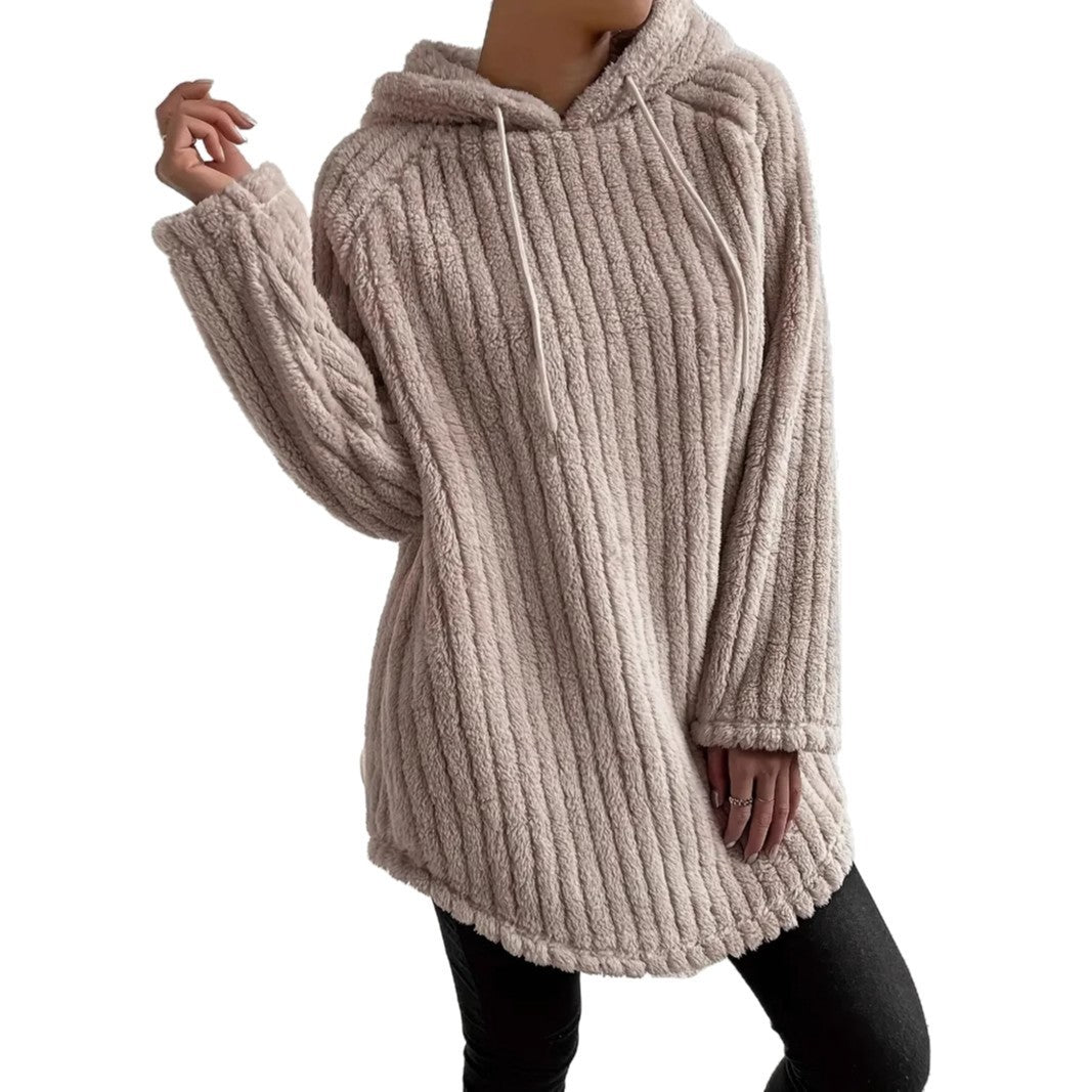 Loose Casual Hoodie Curved Hem Long Sleeve