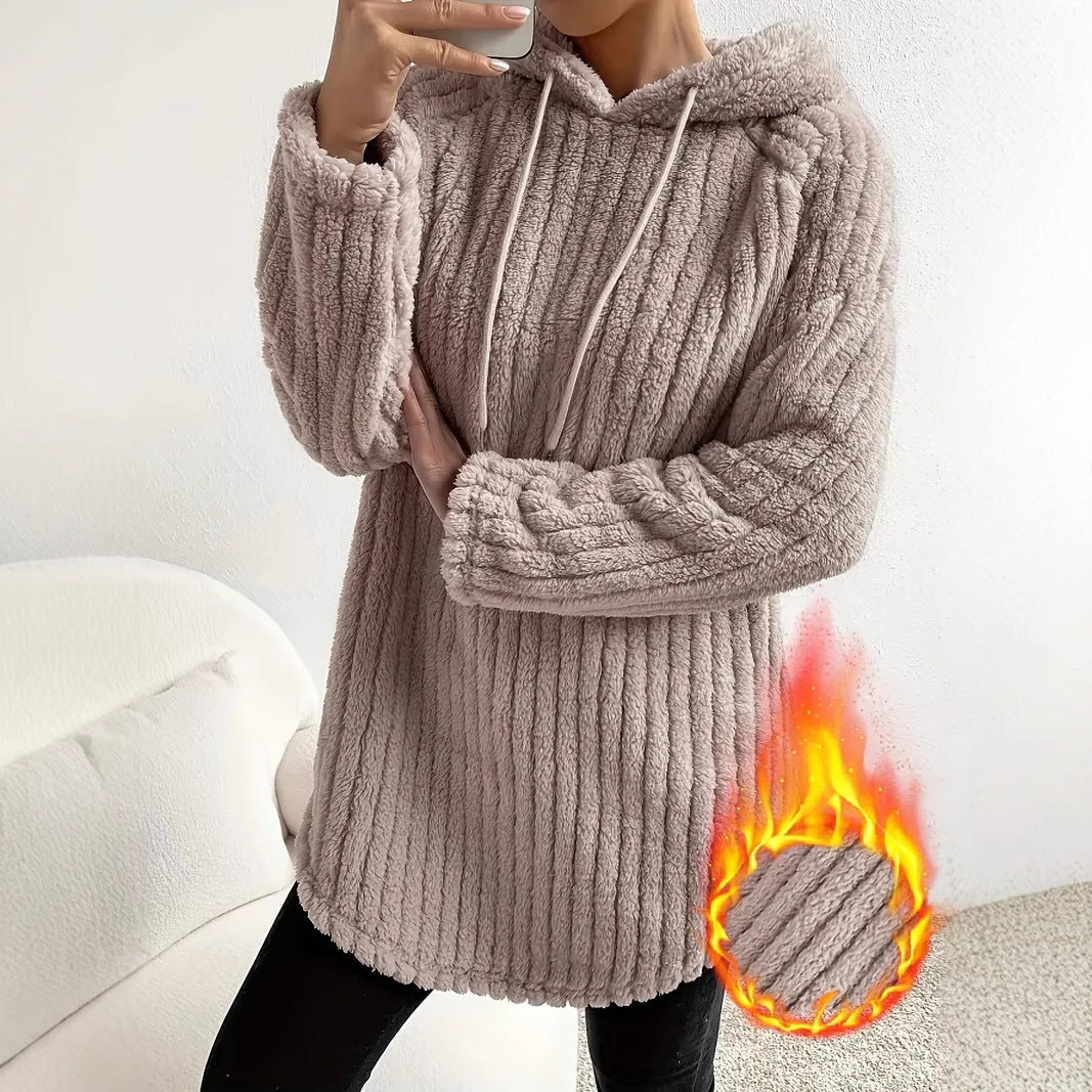 Loose Casual Hoodie Curved Hem Long Sleeve
