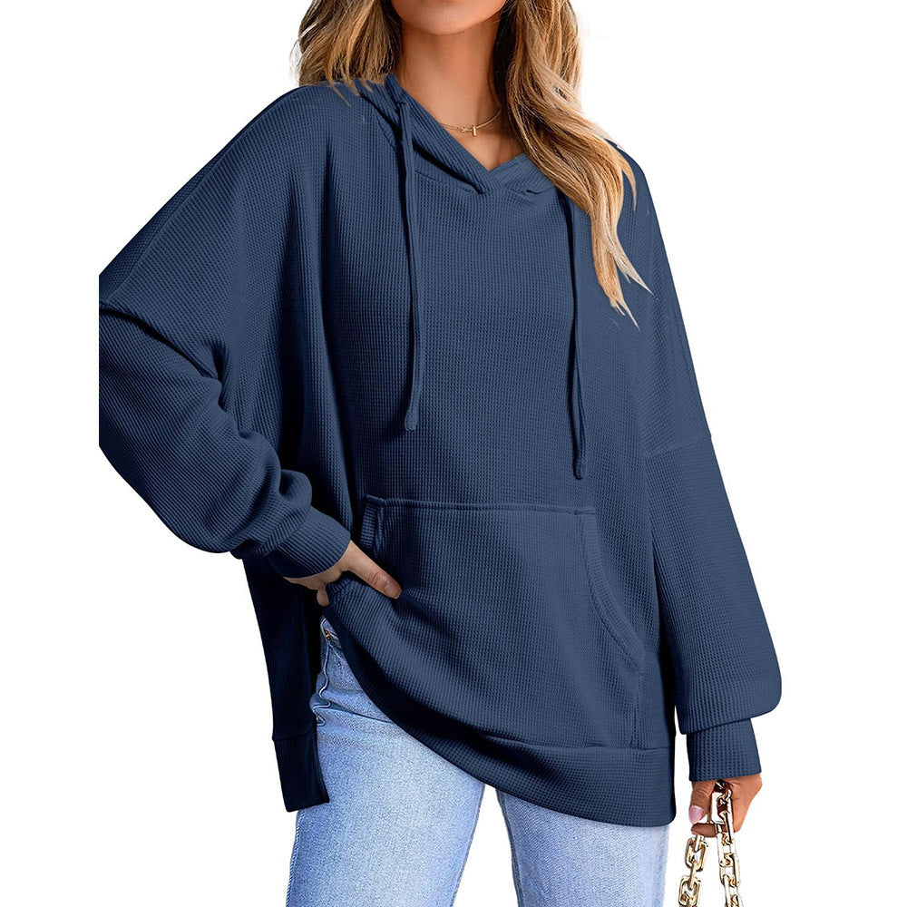 Waffle Knit Pullover Long Sleeve Sweater