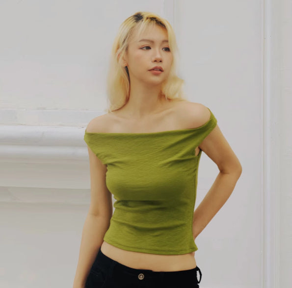 Off-shoulder High Elastic Tencel Knitted Vest Front Double Layer