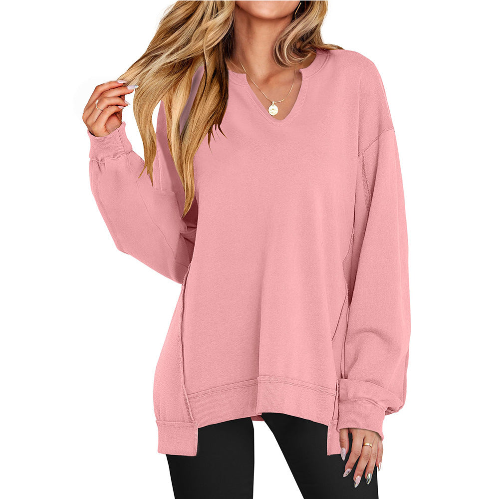 Colorful Striped V-neck Loose Sweatshirt