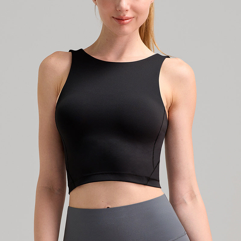 High Collar Women's Yoga Vest Workout Bra Brushed Soft Glutinous Sports Underwear