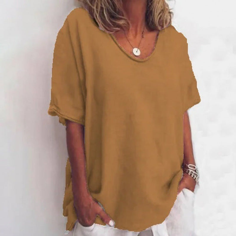 Loose V-neck Short Sleeve Digital Printed T-shirt