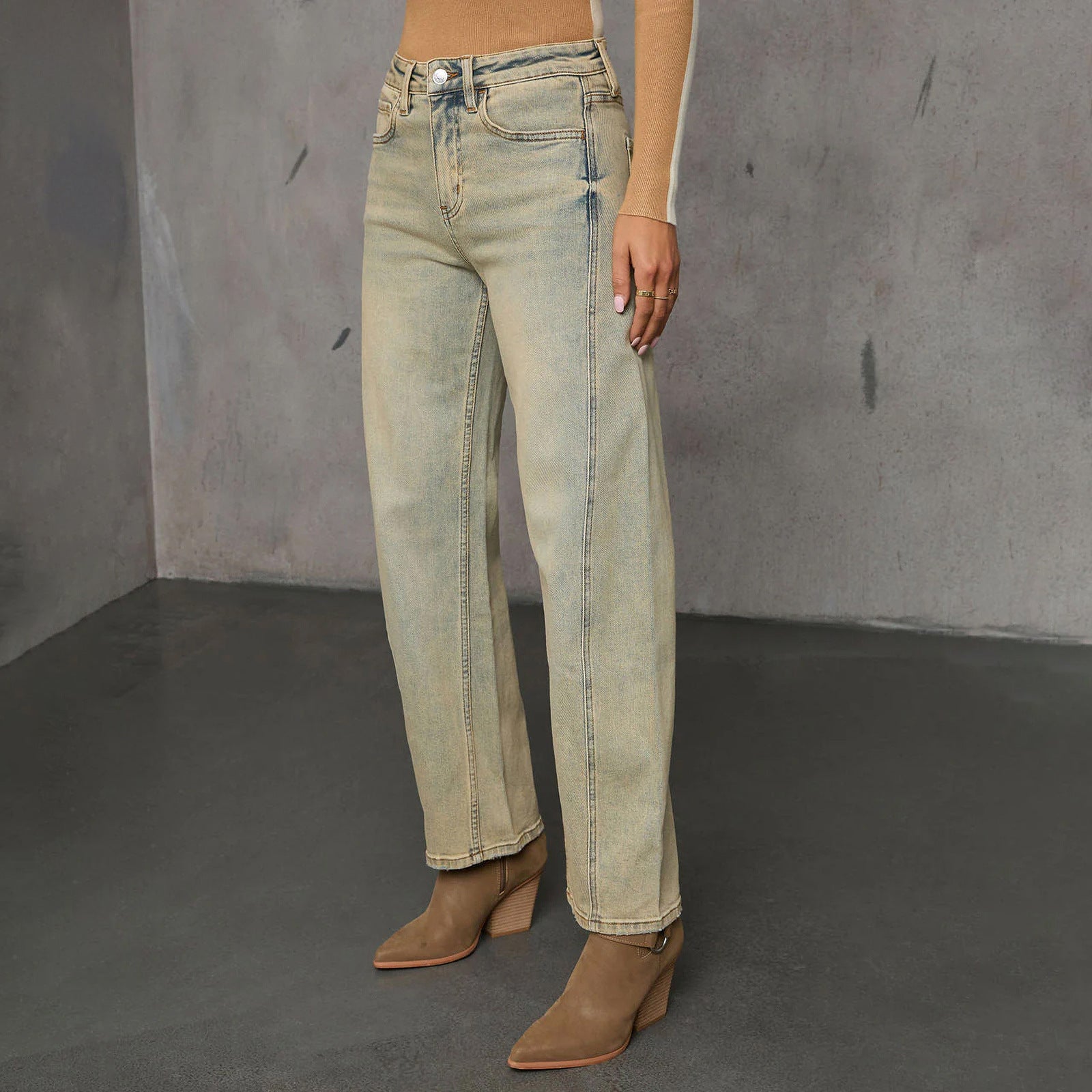 American Stretch High Street Straight Nostalgic Retro Blue Women's Denim Trousers