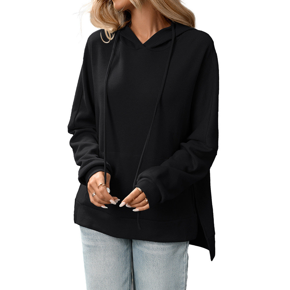Waffle Knit Pullover Long Sleeve Sweater