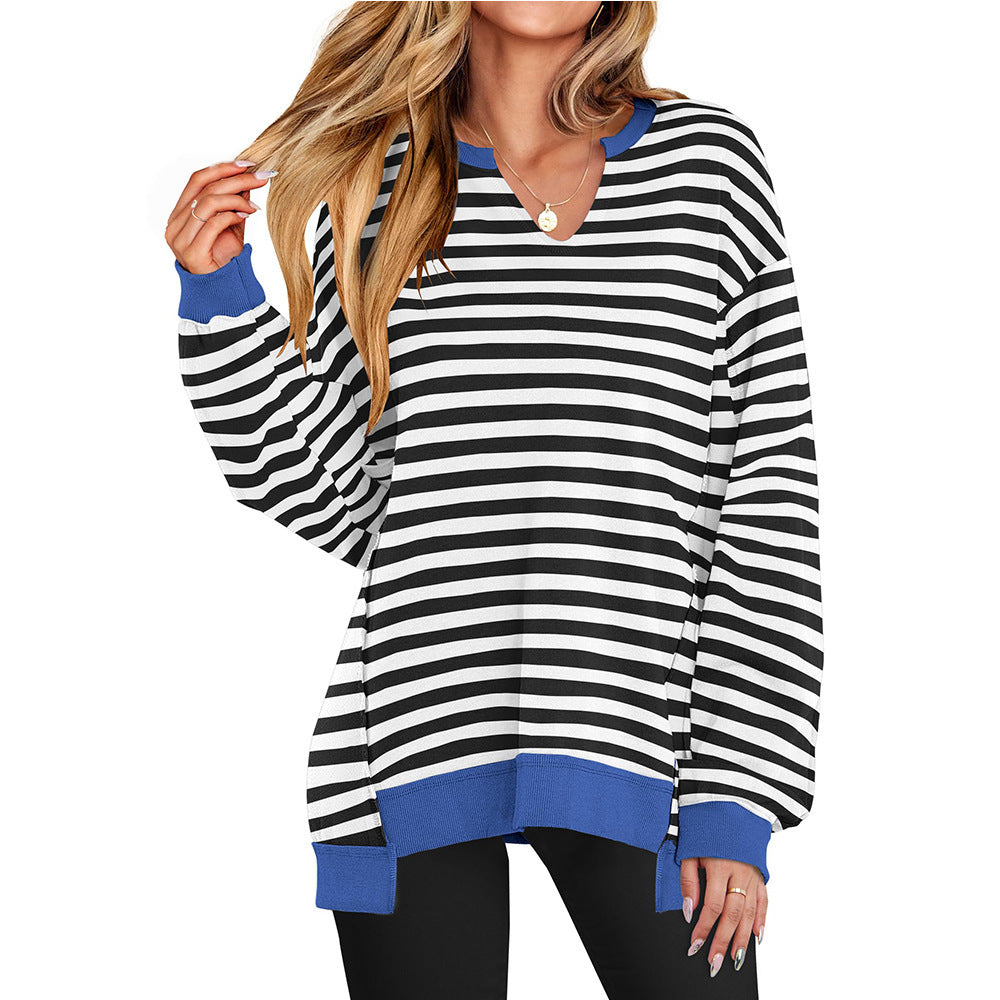 Colorful Striped V-neck Loose Sweatshirt