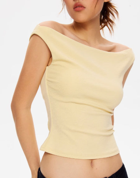 Off-shoulder High Elastic Tencel Knitted Vest Front Double Layer