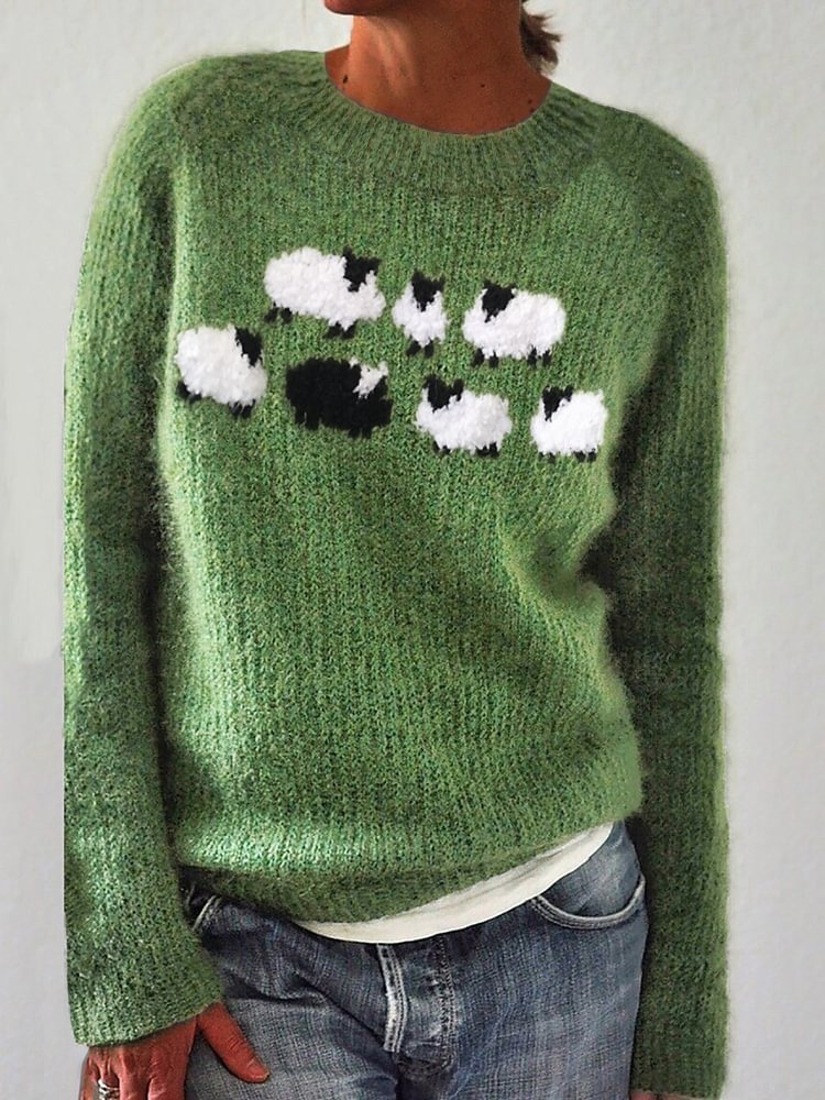 Women's Printed Wear Crew Neck Casual Sweater