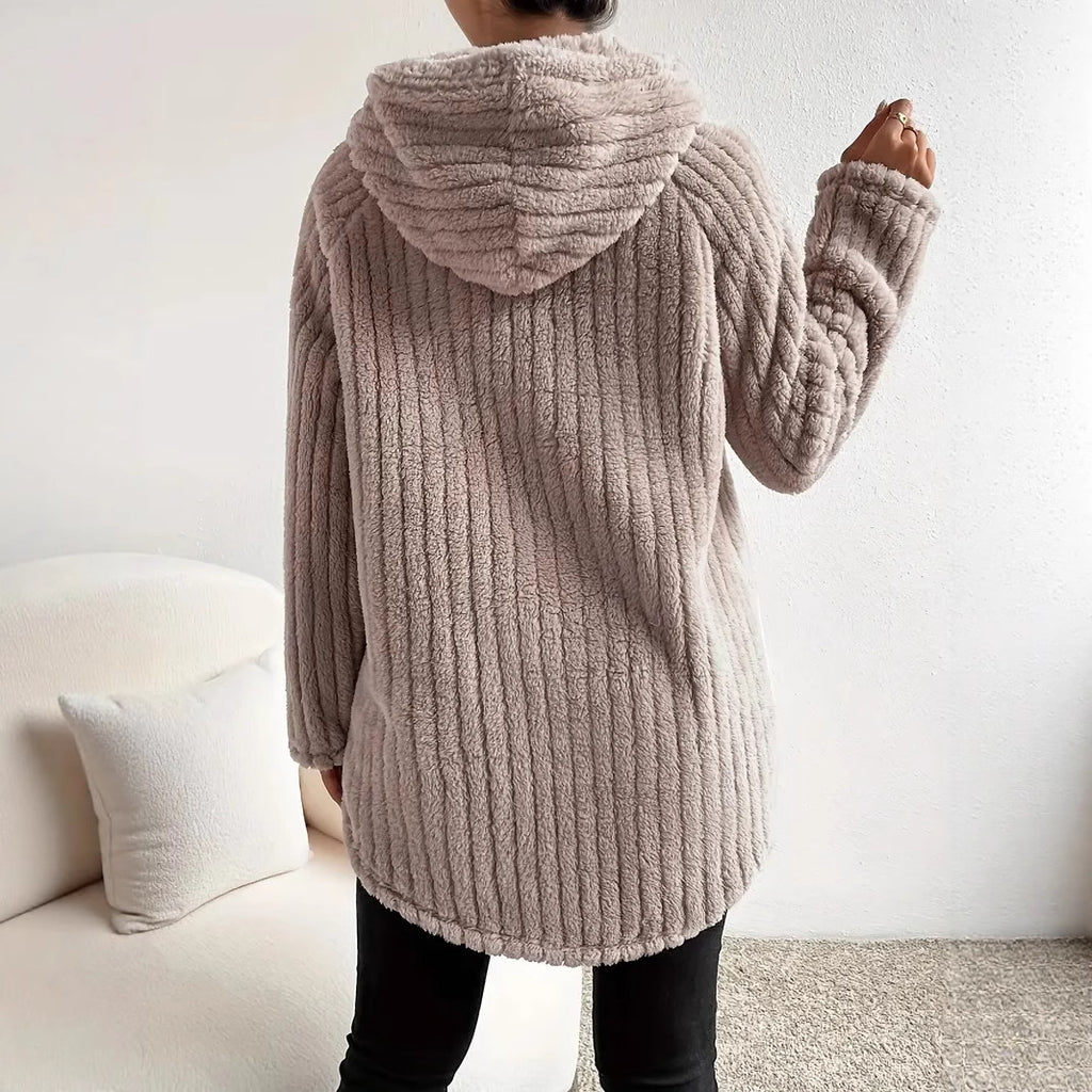 Loose Casual Hoodie Curved Hem Long Sleeve