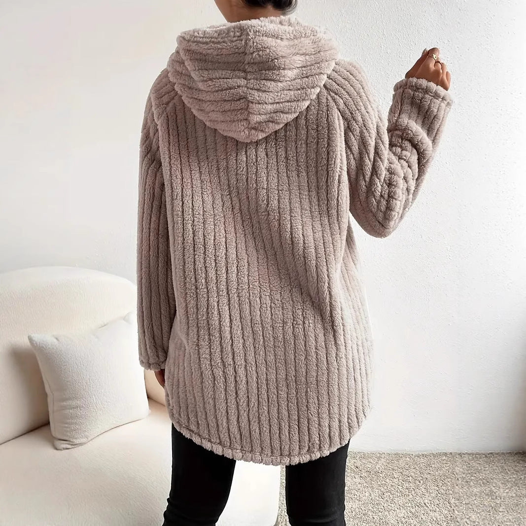 Loose Casual Hoodie Curved Hem Long Sleeve