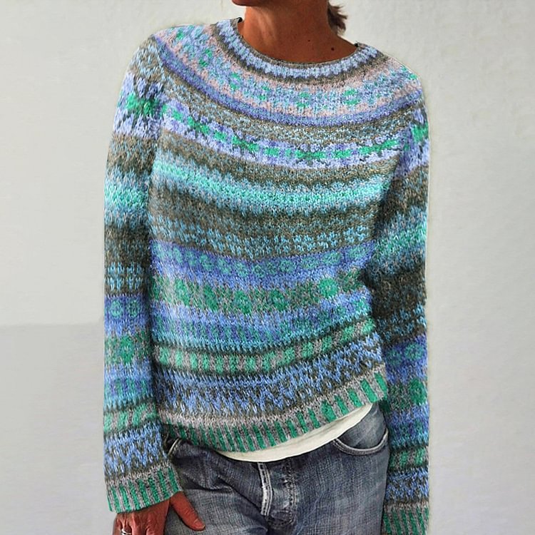 Women's Printed Wear Crew Neck Casual Sweater
